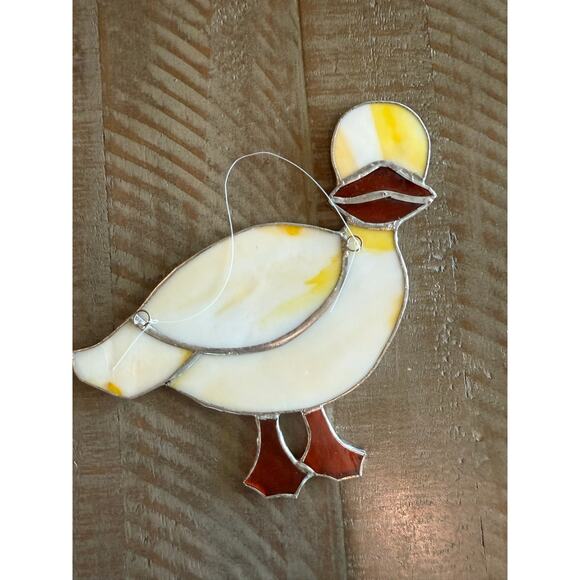 Set of 2 Vintage Stained Glass Handmade Farmyard Duck Goose Suncatchers 7"x6.5" - Picture 6 of 7